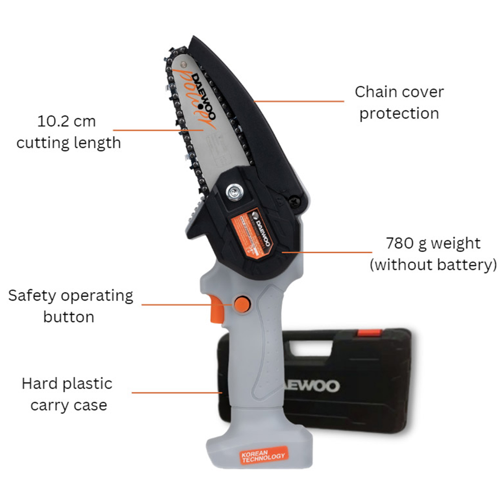 Daewoo U-Force 18V Cordless Handheld Mini Chainsaw with 1 x 2.0Ah Battery Charger 10cm Image 7