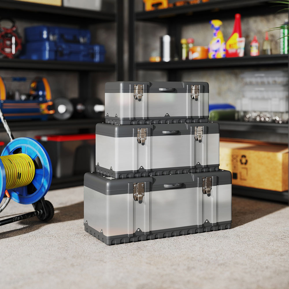 HOMCOM 3 Pieces Stainless Steel Tool Box Image 2