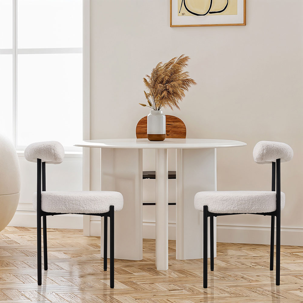 Living and Home Set of 2 White Sherpa Fleece Upholstered Dining Chair Image 8