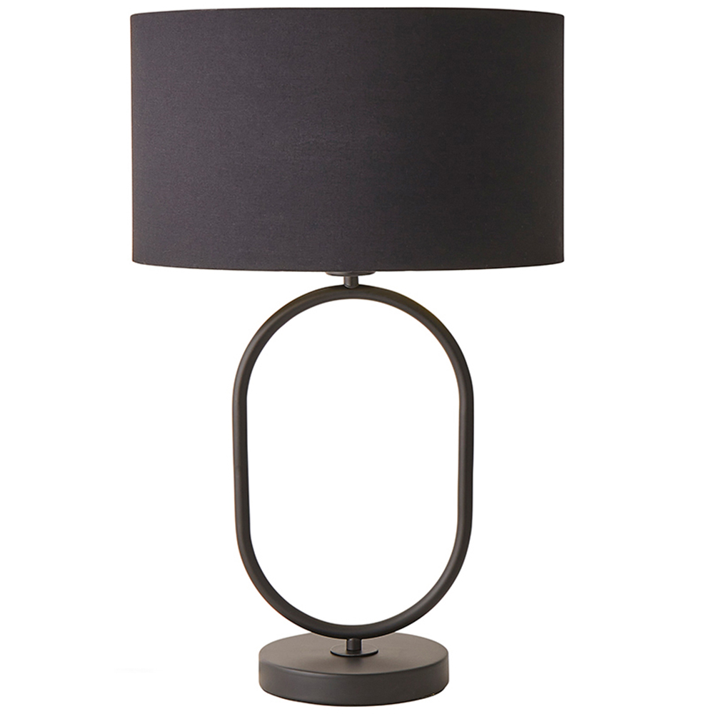 ValueLights Antonia Black with Gold Inner Drum Shade Matte Black Oval Table Lamp with Bulb Image 1