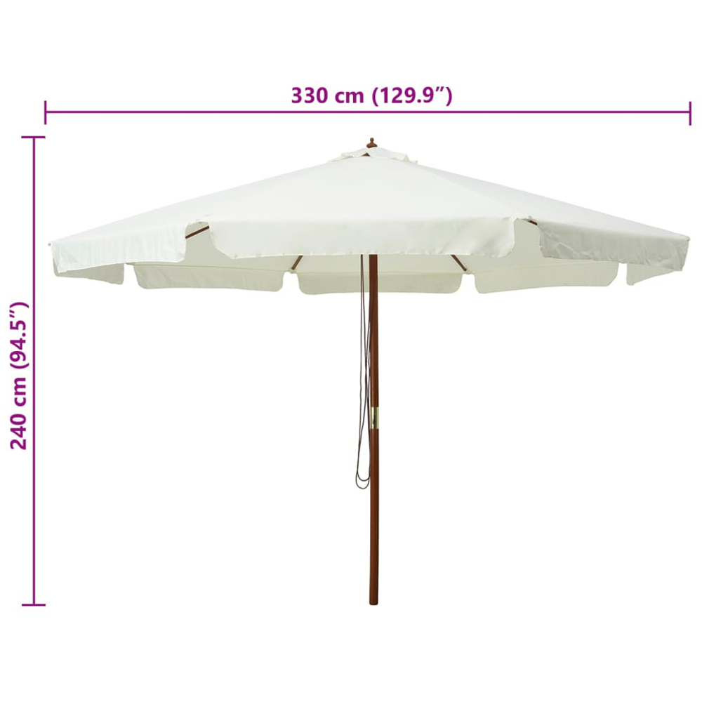 vidaXL Sand White Garden Parasol with Wooden Pole 3.3m Image 4