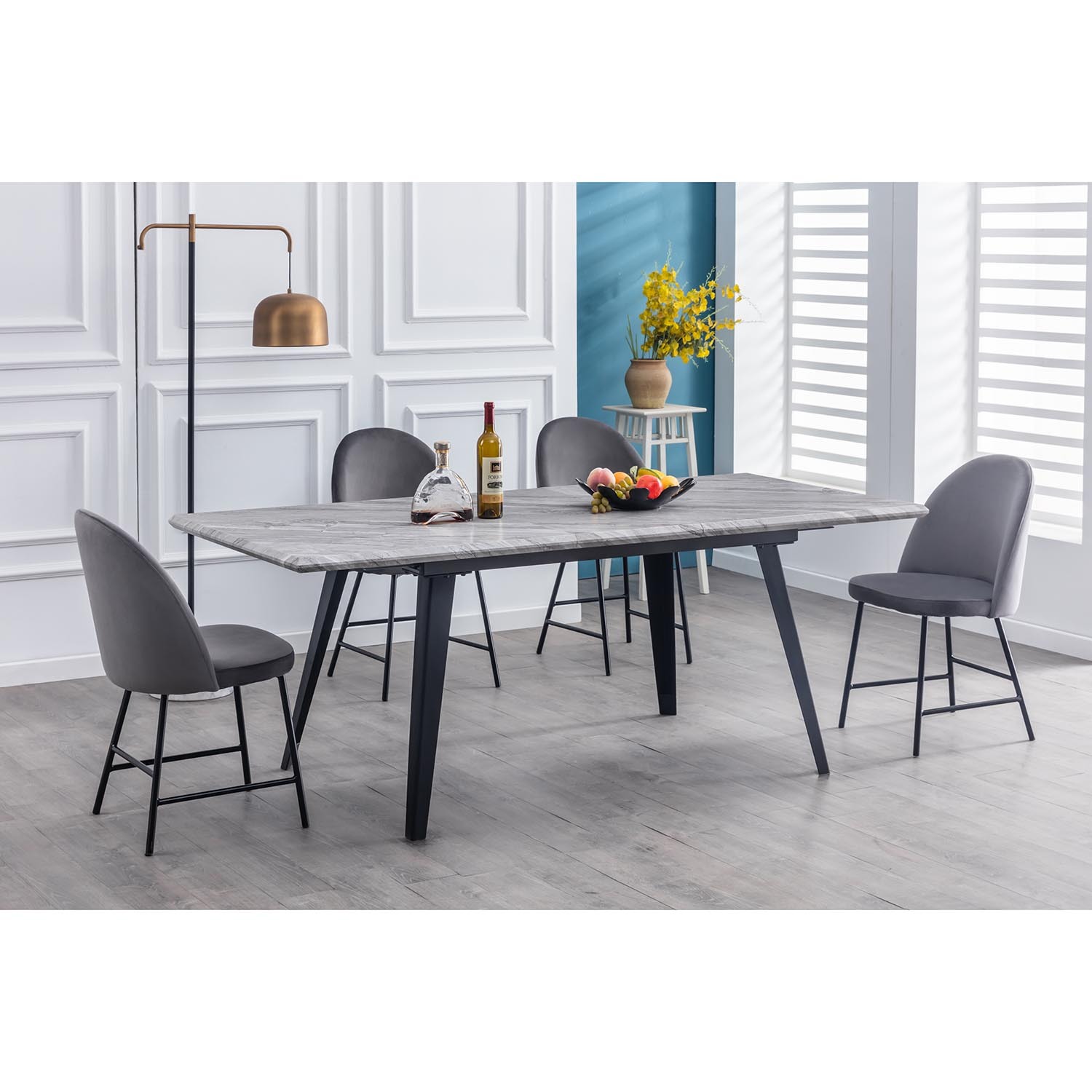 Carvelle Extending Dining Table Black/White Marble Wilko