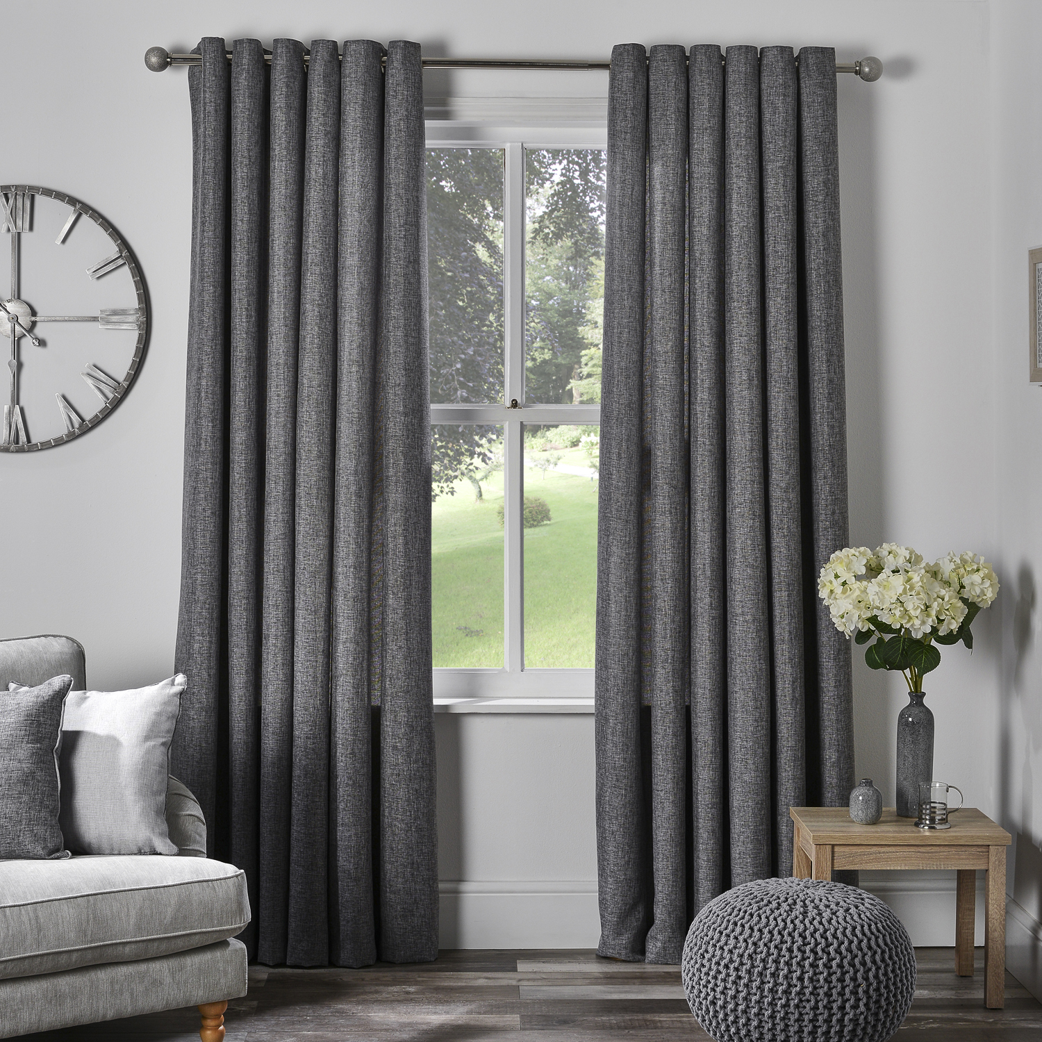 Divante Chatsworth Slate Thermal Lined Eyelet Curtains 137 x 168cm Image 1