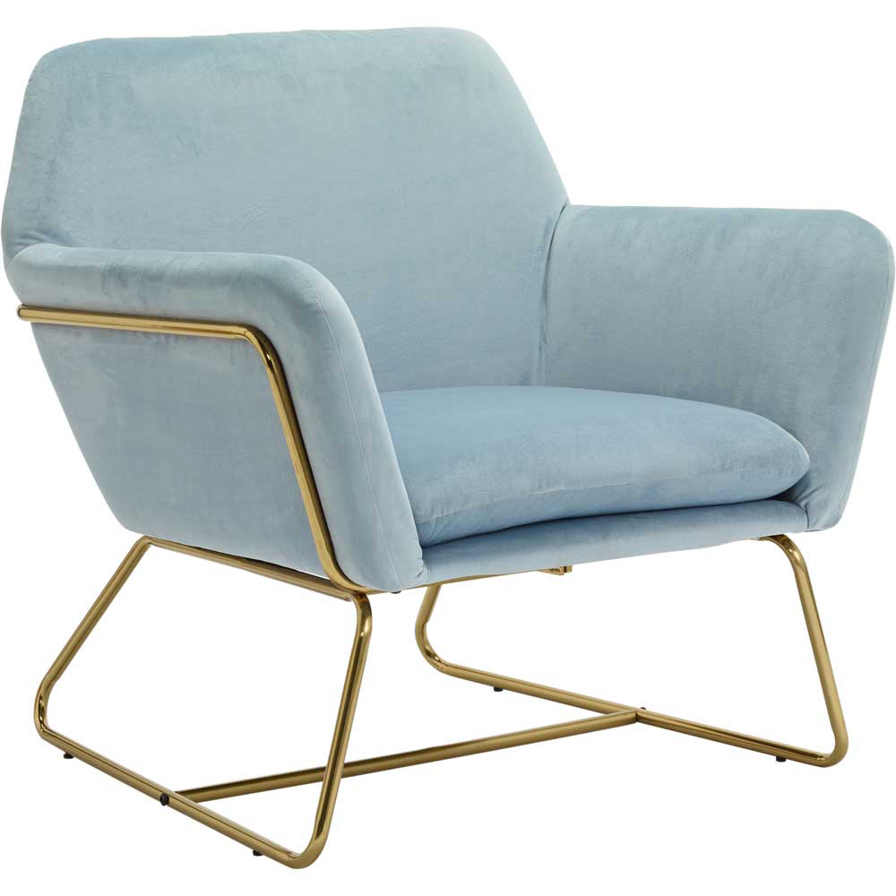 Charles Sky Blue and Gold Velvet Armchair Image 2