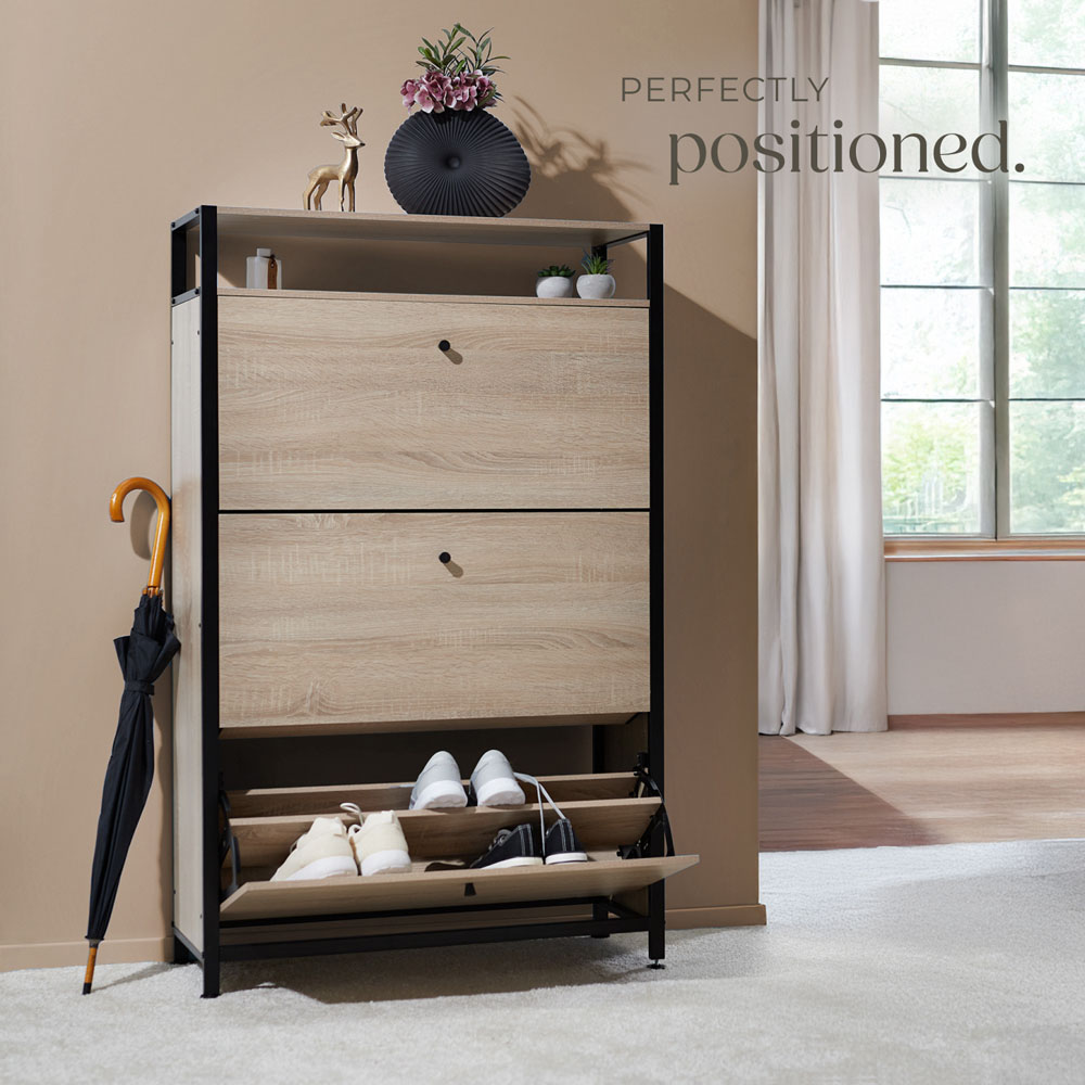 Tectake Single Shelf 3 Tilt Drawer Oak Wood Light Slim Storage Rack 32 x 81cm Image 8