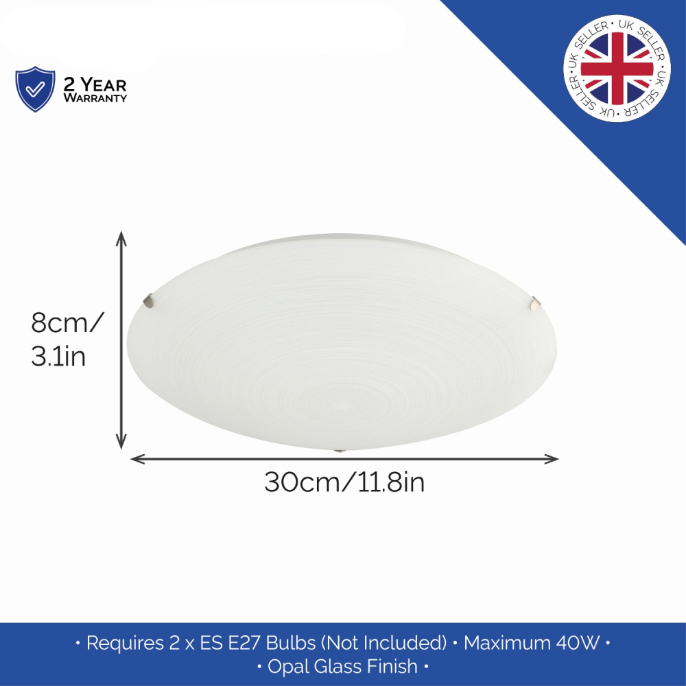 Happy Homewares Frosted White Flush Glass Ceiling Light with Soft Swirl Decoration Image 7