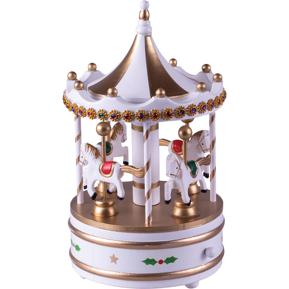 St Helens White Xmas Carousel Music Box Image 1