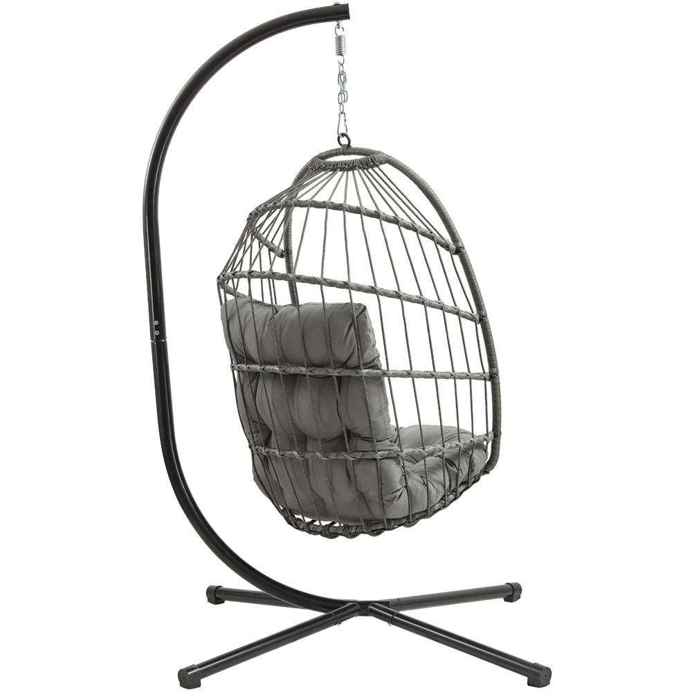 MonsterShop Grey Rattan Hanging Egg Chair Image 4