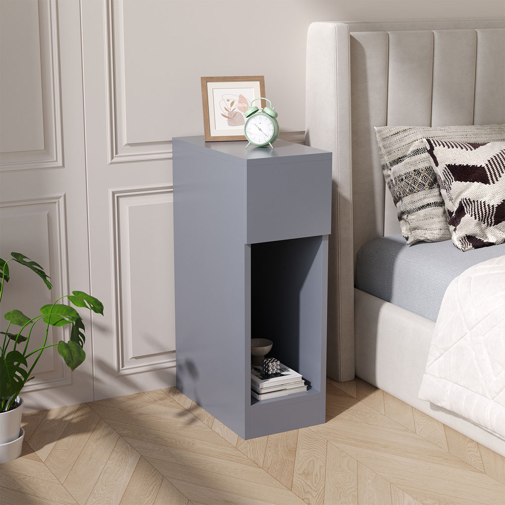 Living and Home Single Drawer Grey Bedside Table Image 7