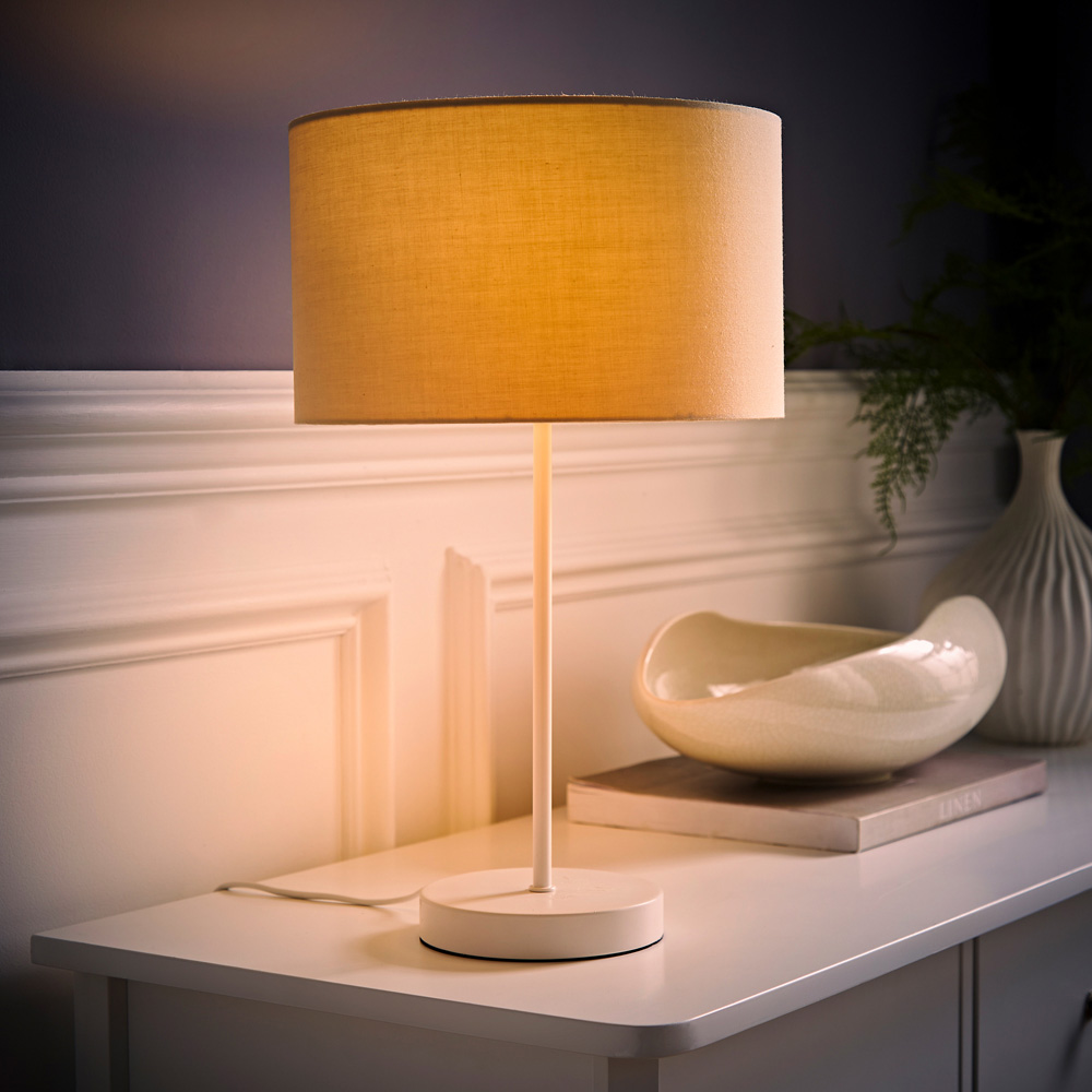 ValueLights Charlie Cream Drum Shade White Table Lamp and Bulb Image 6