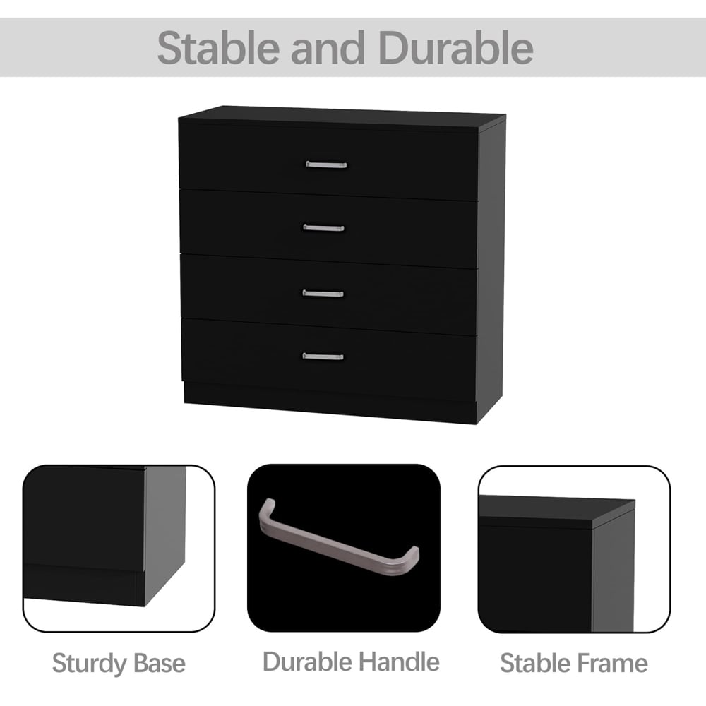Alivio 4 Drawer Black Bedside Storage Cabinet Image 8