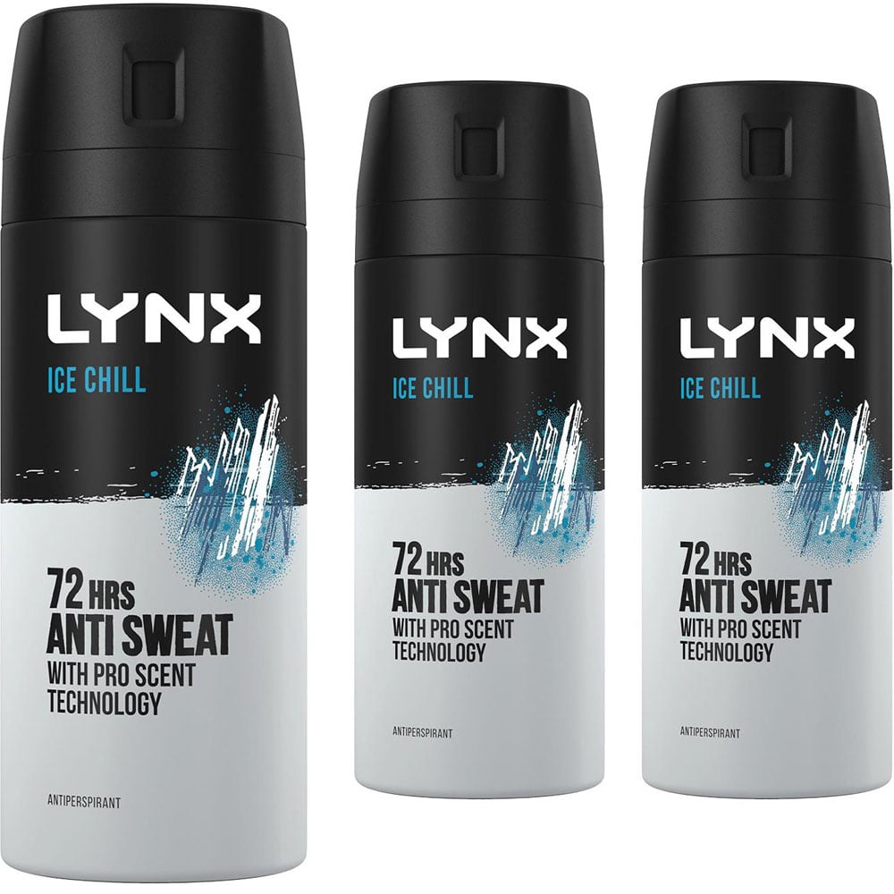 Lynx Ice Chill Iced Mint and Lemon 72H Protection Anti-Perspirant Deodorant Spray 150ml 3 Pack Image 1