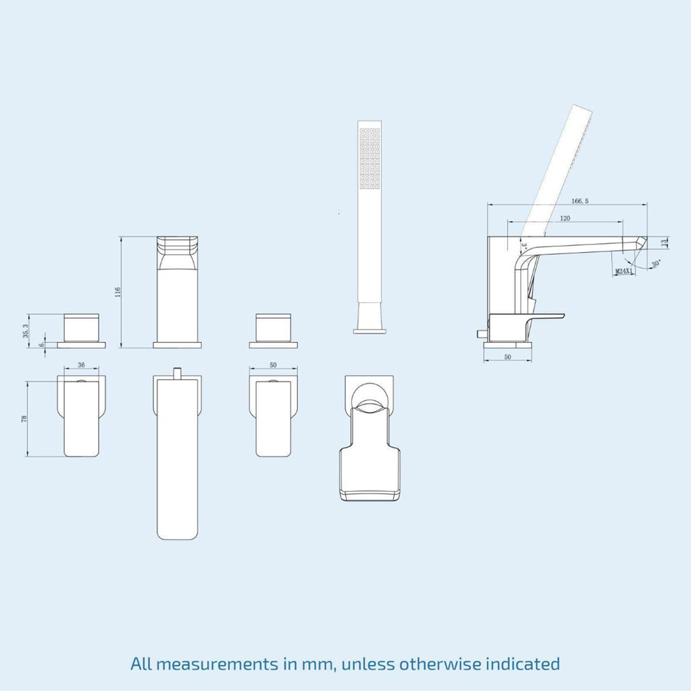 Nes Home Finley Matte Black Deck Mounted Bath Shower Mixer Tap Image 3