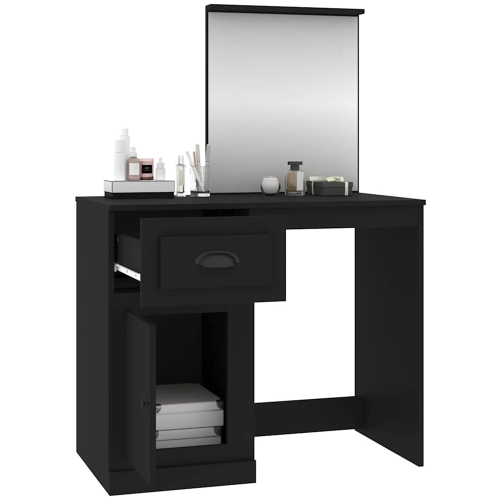 vidaXL Single Door Single Drawer Black Wooden Dressing Table with Mirror Image 5