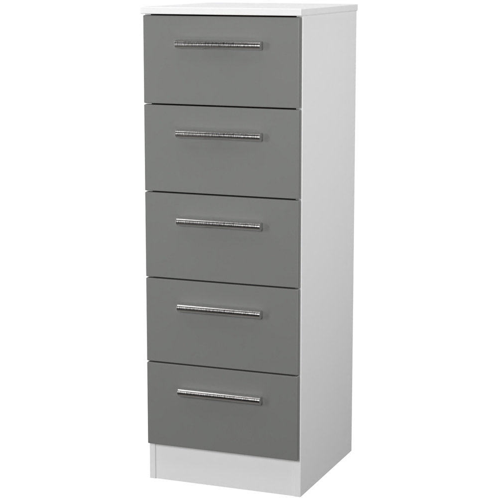 Crowndale Contrast 5 Drawer Dusk Grey and White Tall Bedside Cabinet Ready Assembled Image 2