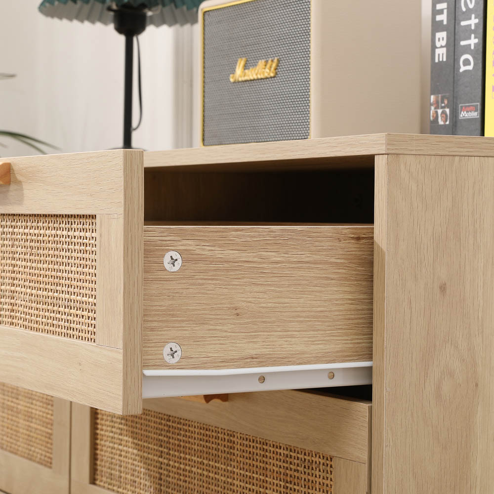 FurnitureHMD 6 Drawer Natural Rattan Woven Front Wooden Chest of Drawers Image 6