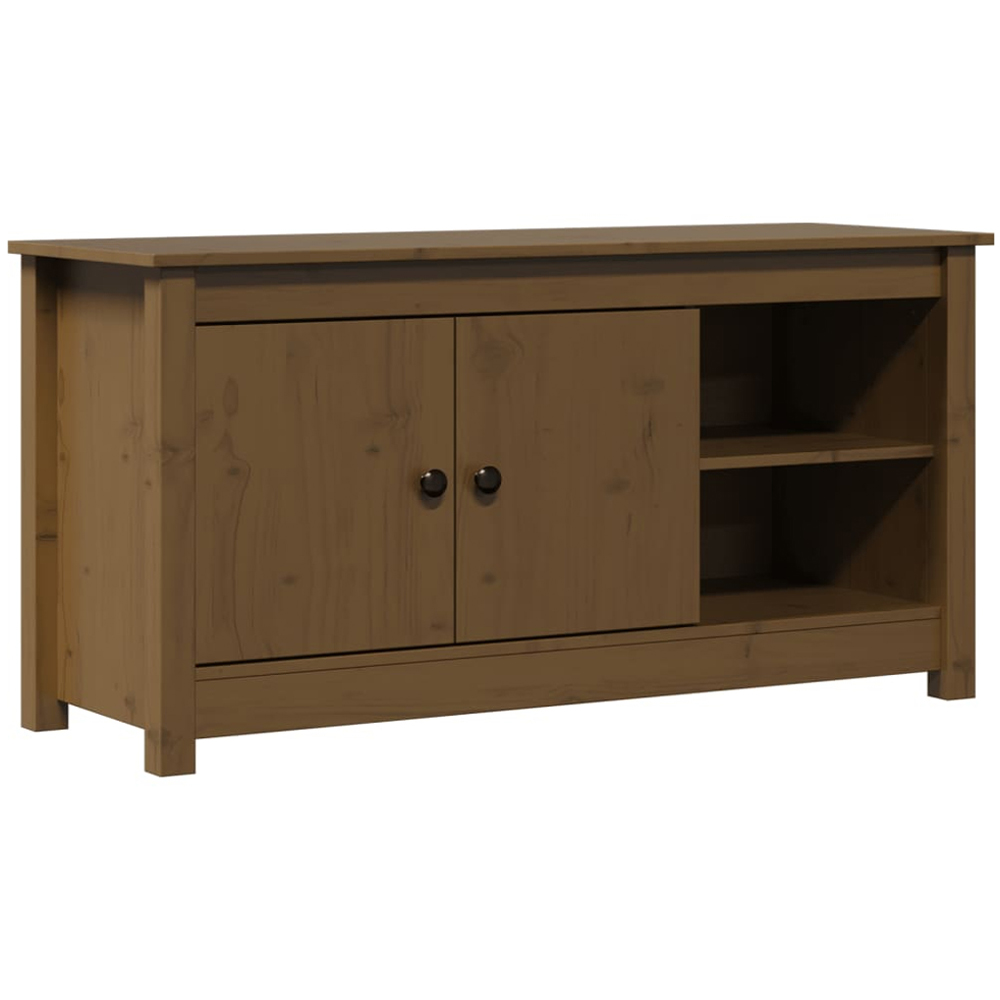 vidaXL 2 Door 2 Shelf Honey Brown Solid Pine TV Cabinet Image 2