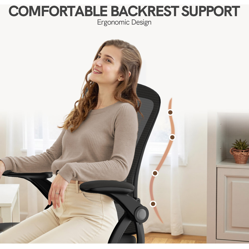 Rattrix Black Office Chair with Flip-Up Armrest and Lumbar Support Image 5