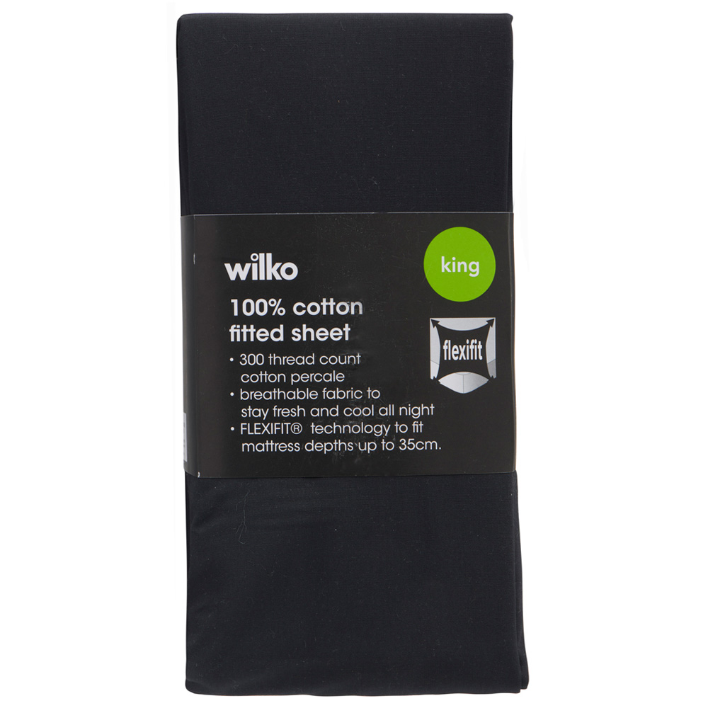 Wilko Best King Black 300 Thread Count Percale Fitted Bed Sheet Image 2