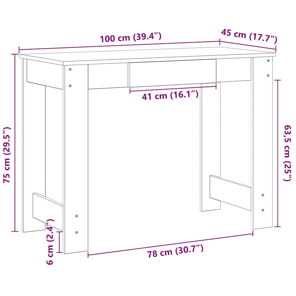 vidaXL Single Drawer Computer Desk Sonoma Oak Image 9