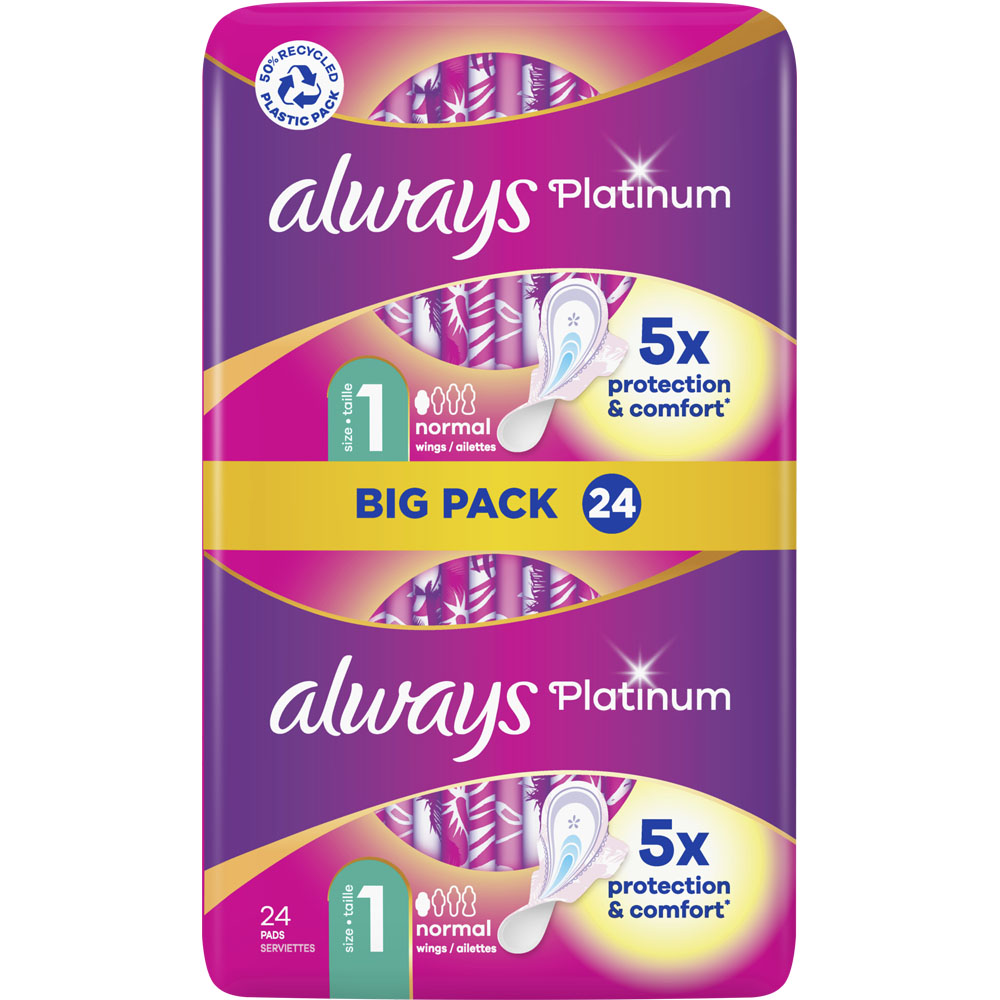 Always Platinum Sanitary Towels with Wings Size 1 Normal  24 Pack Image 1