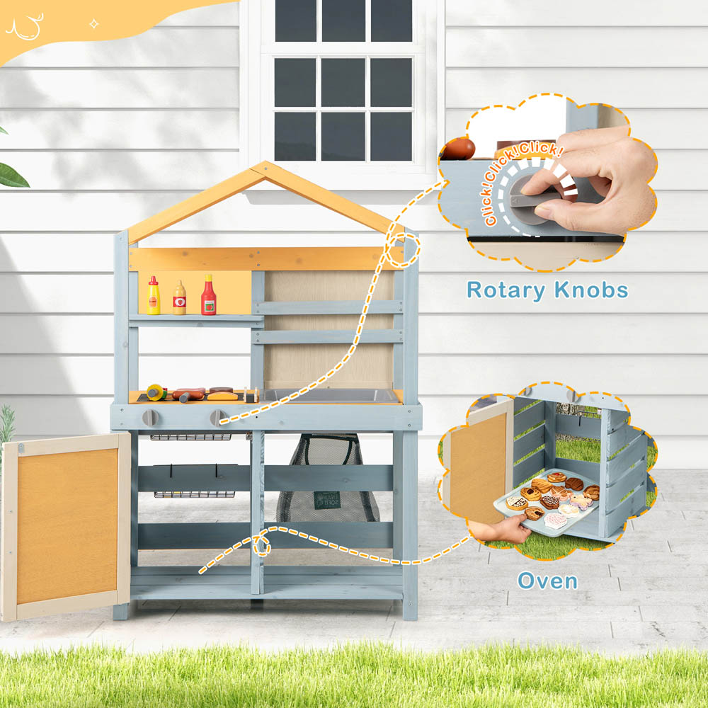 Costway 2-in-1 Grey Wooden Mud Kitchen and Grocery Store with Removable Sink Image 7