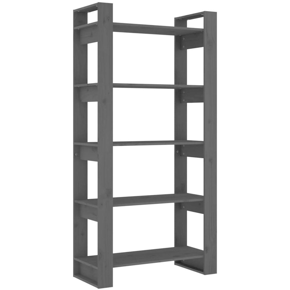 vidaXL 5 Shelf Grey Solid Wood Tall Bookcase Image 2
