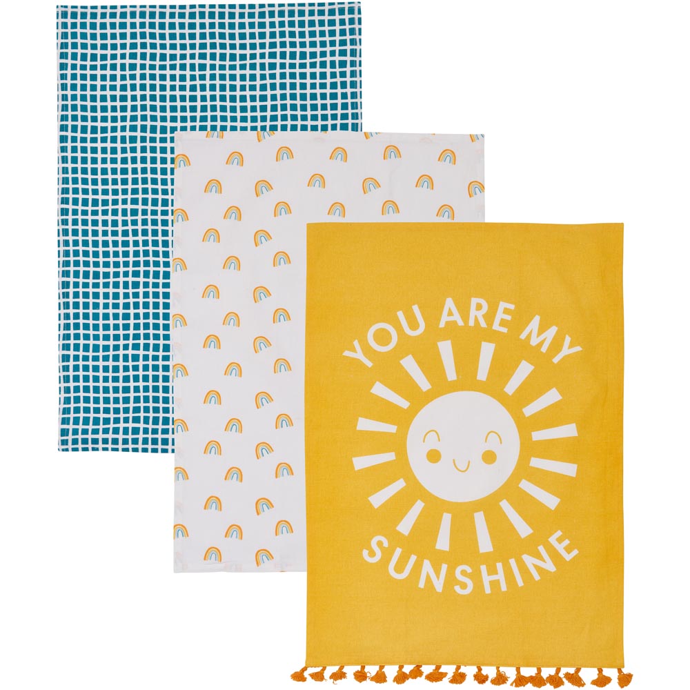 Wilko Sun and Rainbows Tea Towels 3 Pack Image 1