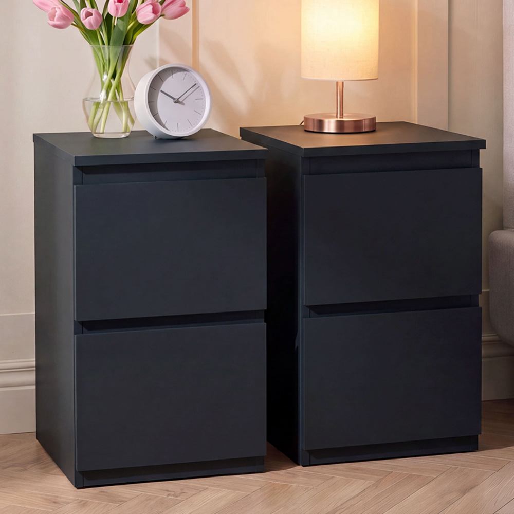 VIDA DESIGNS Denver 2 Drawer Black Bedside Cabinet Set of 2 Image 1