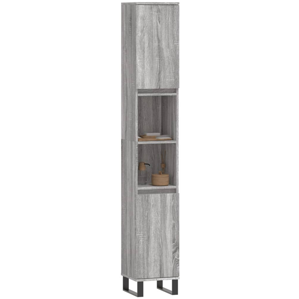 vidaXL 2 Door 2 Open Shelf Grey Sonoma Engineered Wood Bathroom Cabinet Image 3