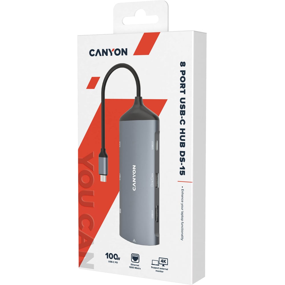 Canyon DS-15 8 in 1 4K USB C Dark Grey Docking Station Image 2