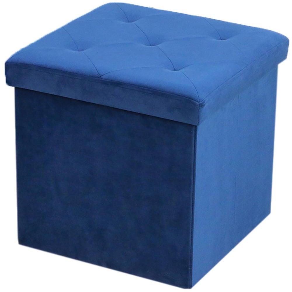 Navy Cross Stitch Cube Ottoman Storage Box Image 2
