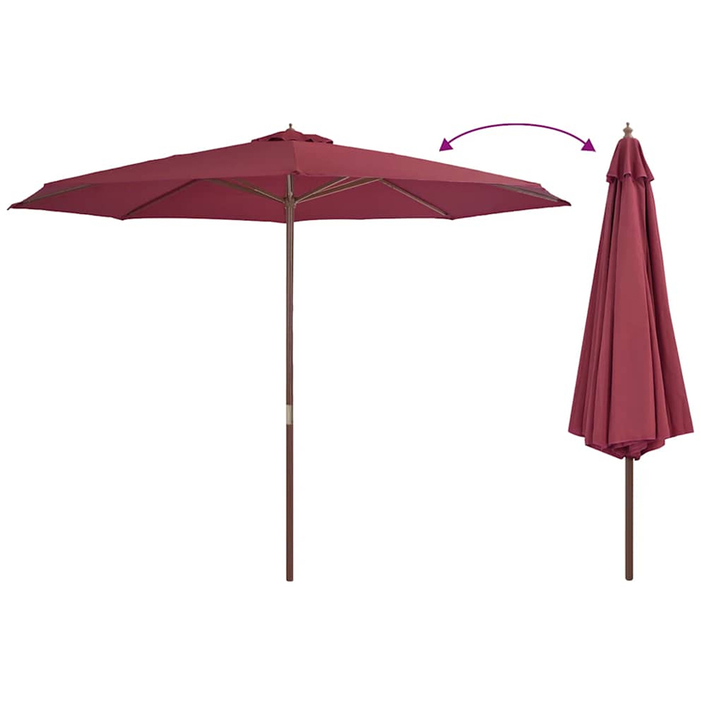 vidaXL Red Garden Parasol with Wooden Pole 3.5m Image 2
