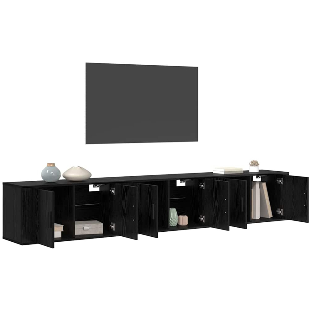 vidaXL 2 Door Black Oak Wall Mounted TV Unit Set of 3 Image 2