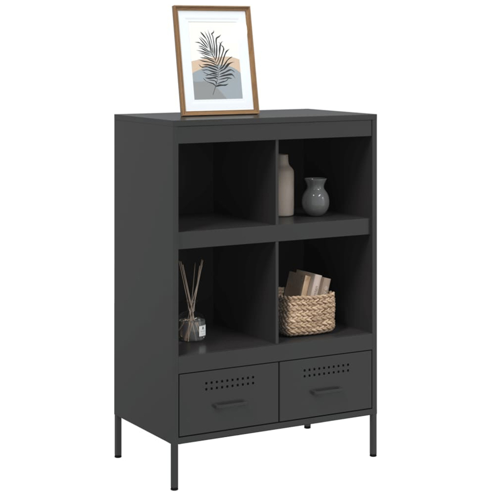 vidaXL 2 Drawer 4 Open Shelf Black Highboard Image 4