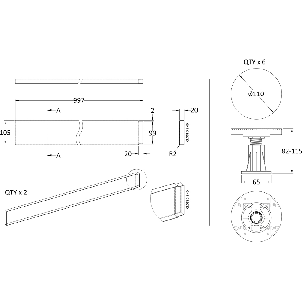 nuie White 700-900 Square and Rectangular Tray Leg Set Image 2