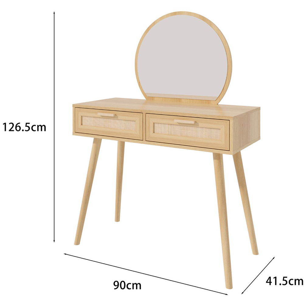 Home Source Astbury 2 Drawer Rattan Dressing Table with Circular Vanity Mirror Set Image 9