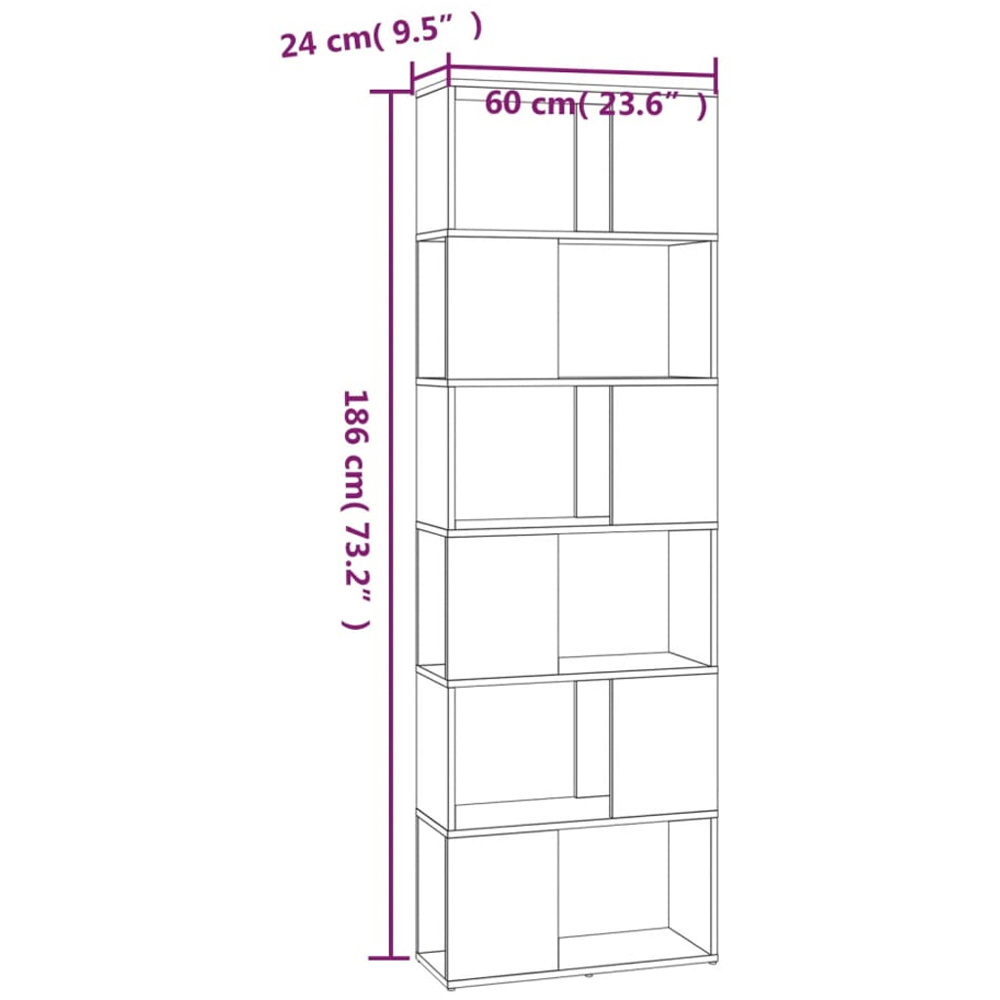 vidaXL 6 Shelf Smoked Oak Bookcase Image 9