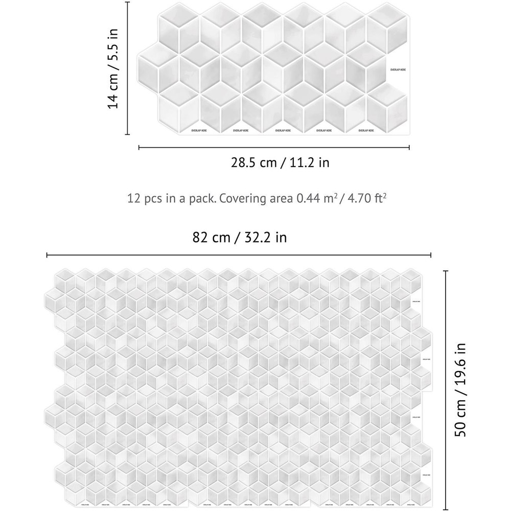 Walplus Hexacube Grey Stone Tile Sticker 12 Pack Image 6