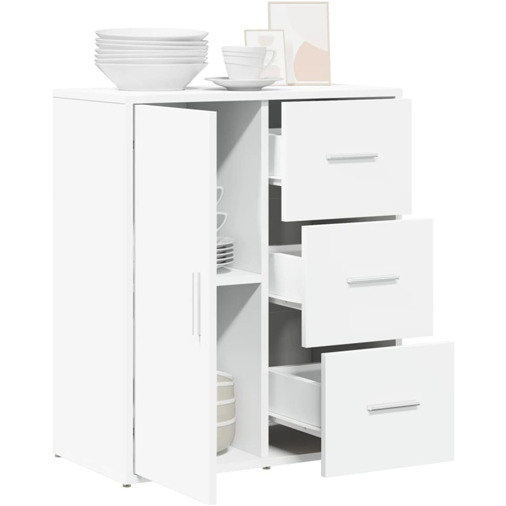 vidaXL Single Door 3 Drawer White Sideboard Image 3