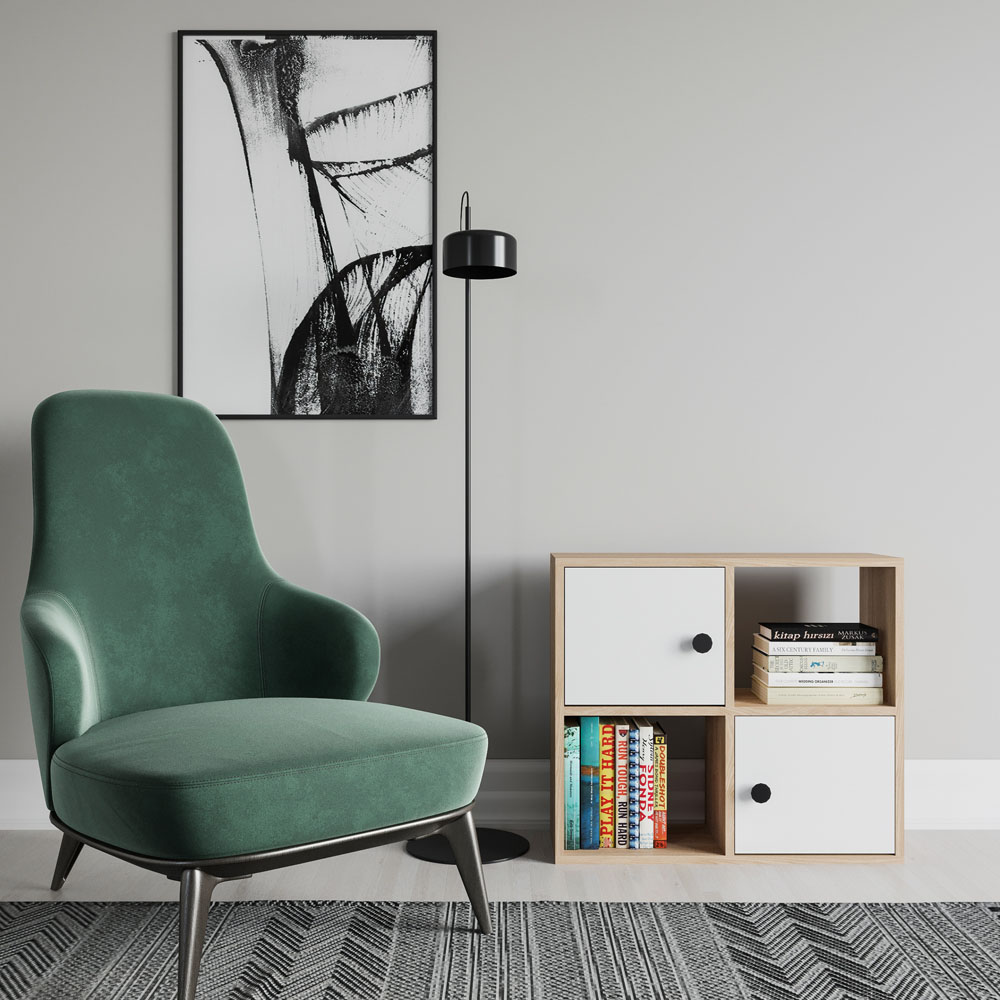 Decorotika Tuttle 2 Door 2 Open Shelf Oak and White Bookcase Image 3