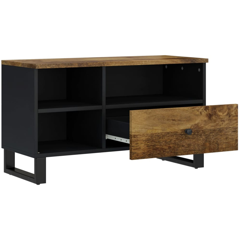 vidaXL Single Drawer 3 Shelf Honey Brown Solid Mango Wood TV Cabinet Image 3