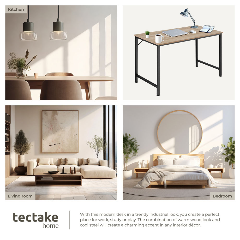 Tectake Jenkins Industrial Wood Study Desk Oak Sonoma 140cm Image 5