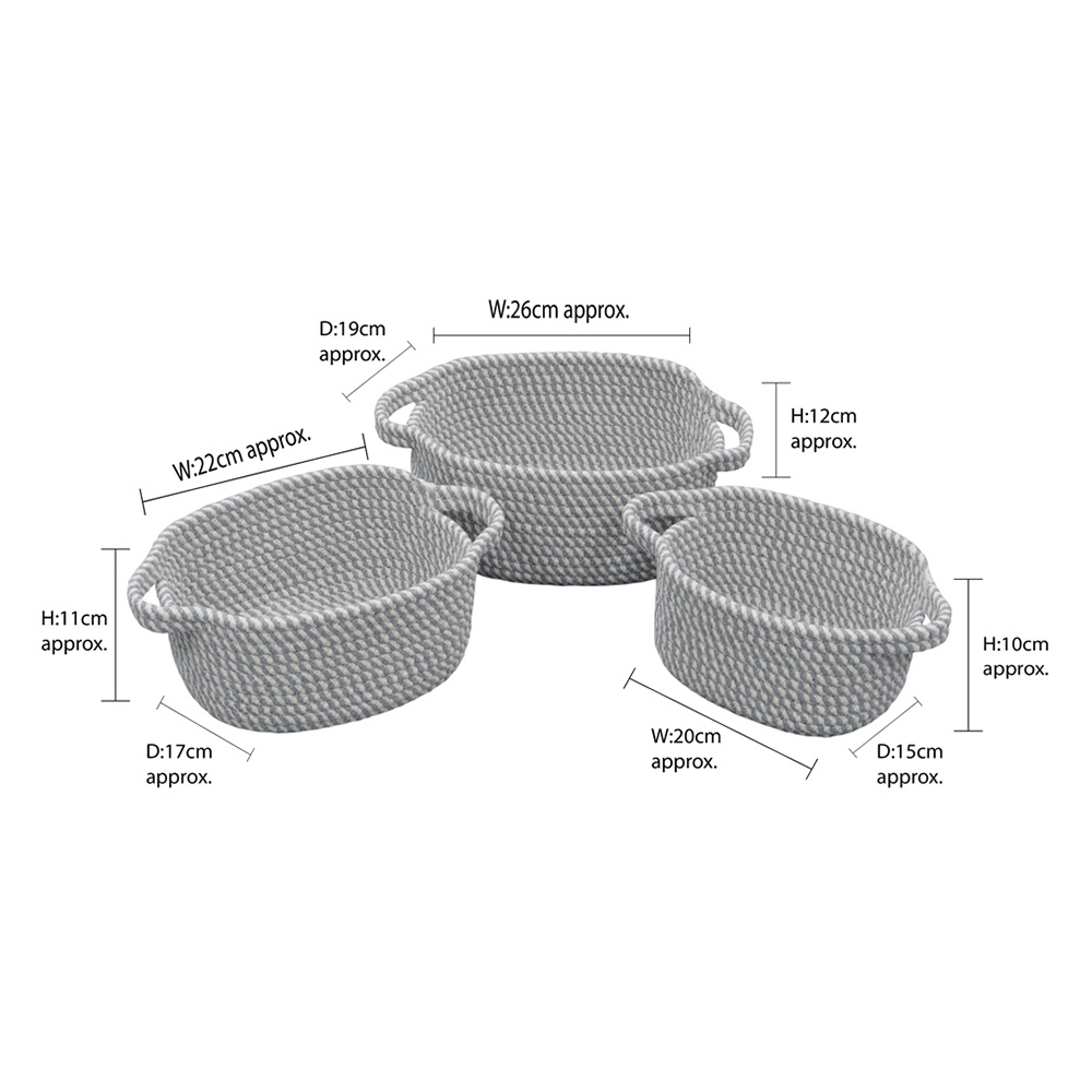 JVL Edison Oval Cotton Rope Storage Basket 3 Pack Image 8
