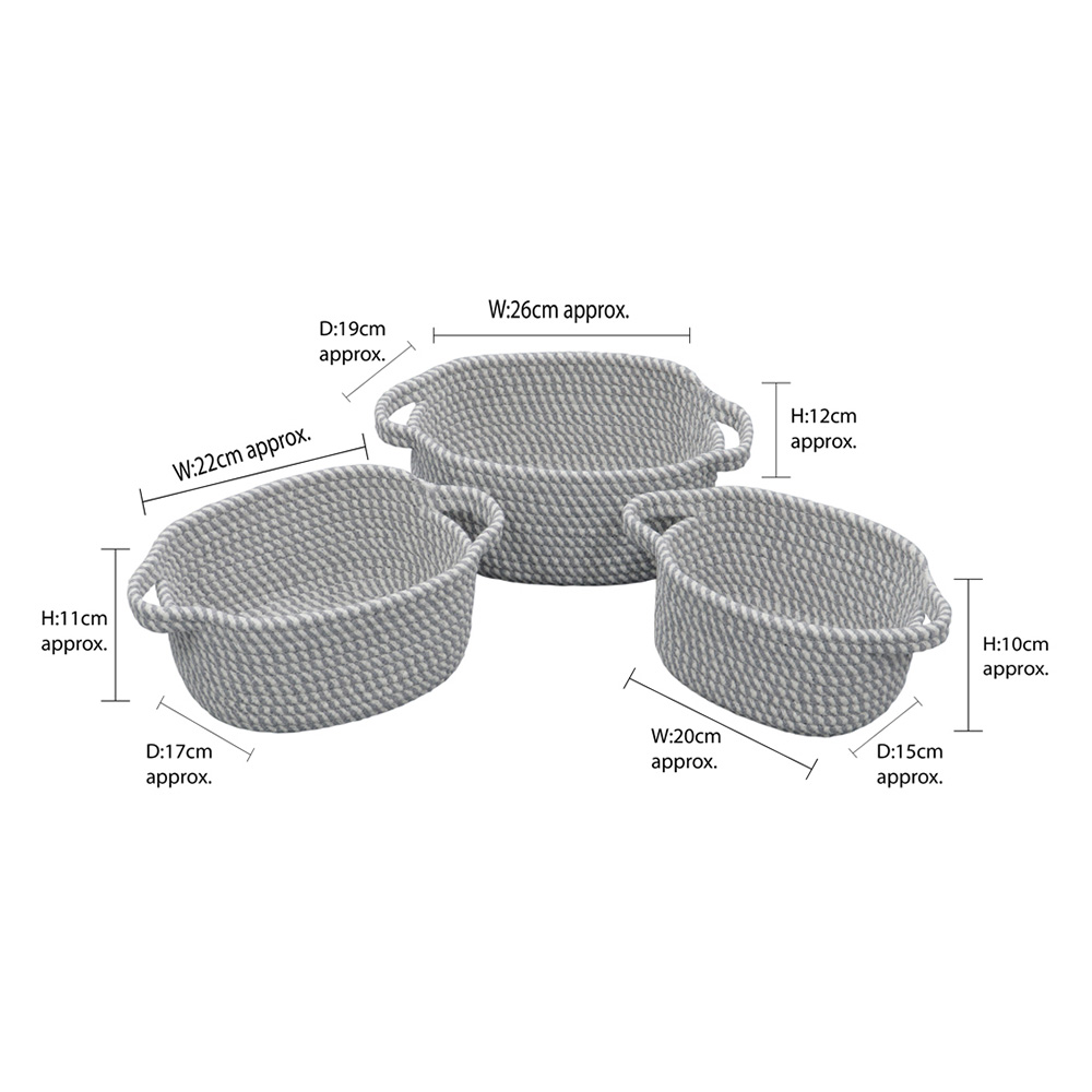 JVL Edison Set of 3 Oval Cotton Rope Storage Basket Image 8