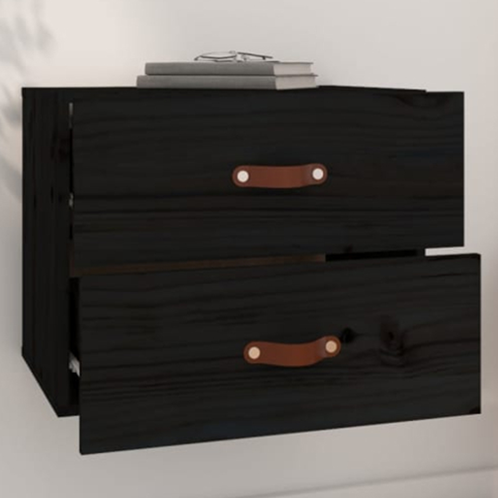 vidaXL 2 Drawer Black Wall Mounted Bedside Cabinet Set of 2 Image 1