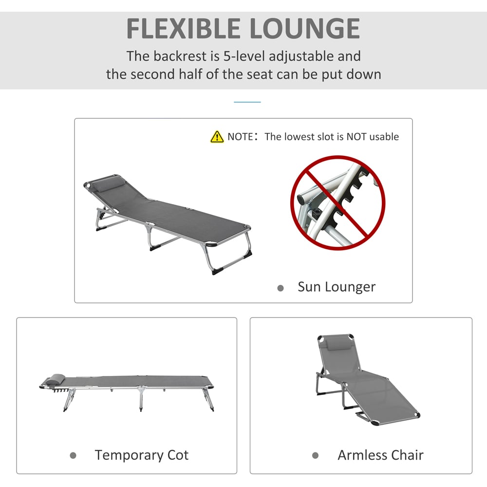 Outsunny Grey 5 Level Adjustable Folding Sun Lounger Image 4