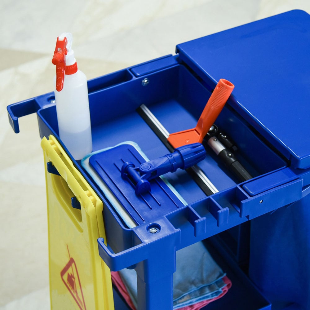 HOMCOM 3 Tier Blue Housekeeping Trolley with Wheels Image 3