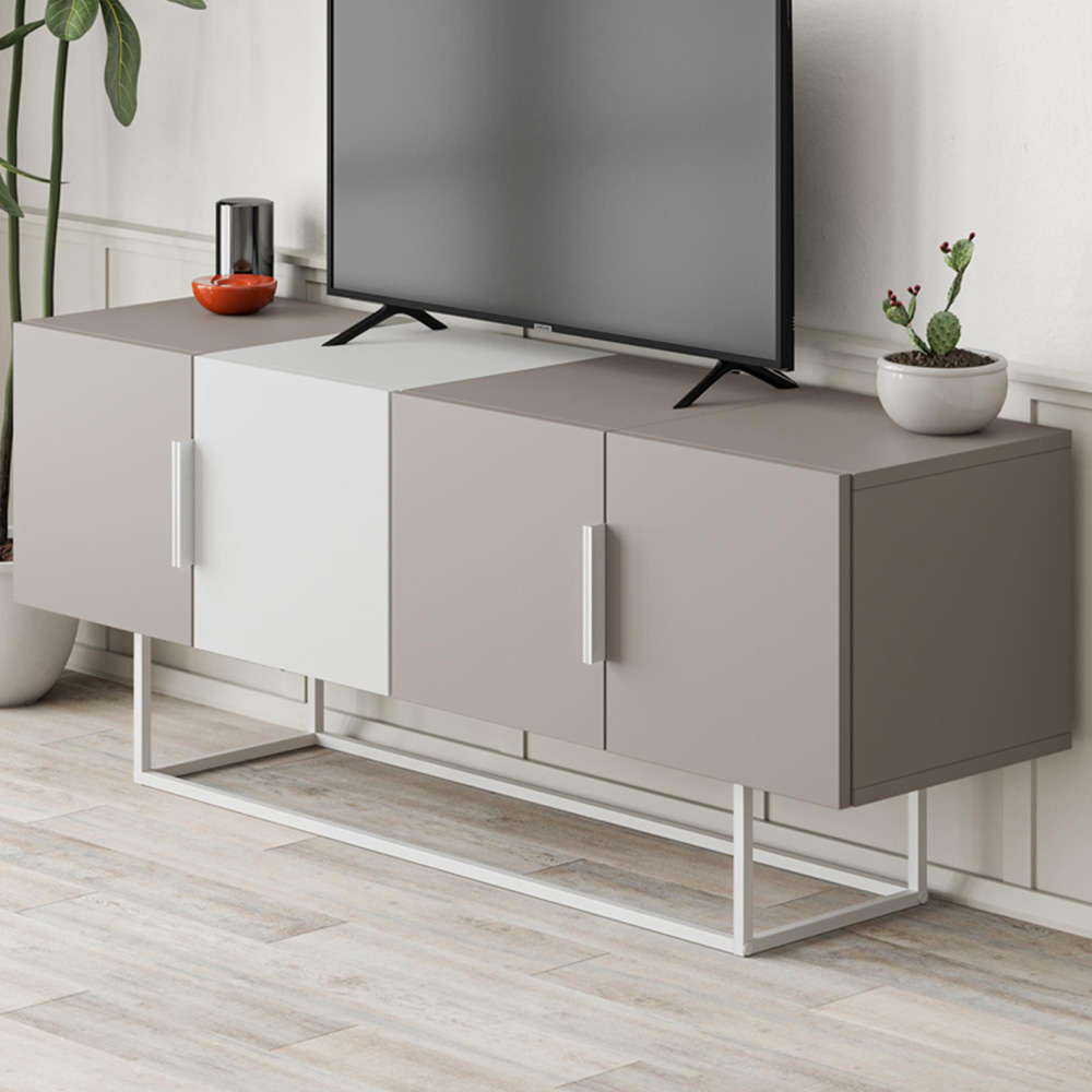 Decortie Tontini 4 Door Mocha Grey and White TV Unit Image 1