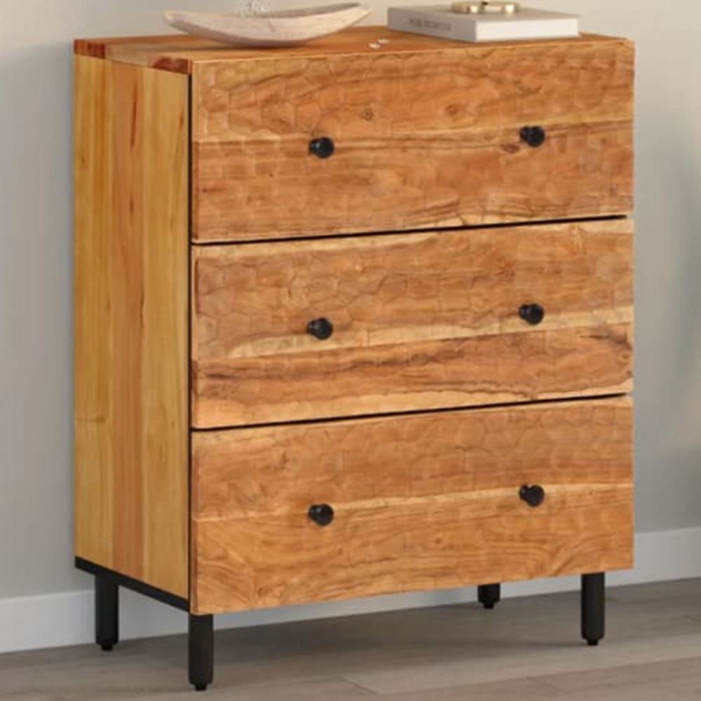 vidaXL 3 Drawer Solid Acacia Wood Side Cabinet Image 1